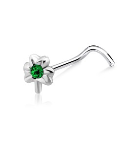 Flower Stone Shaped Silver Curved Nose Stud NSKB-859